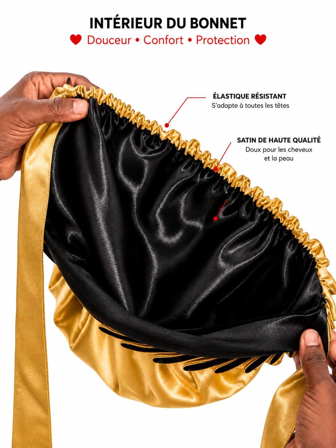 Bonnet de nuit en satin avec ruban élégant pour cheveux