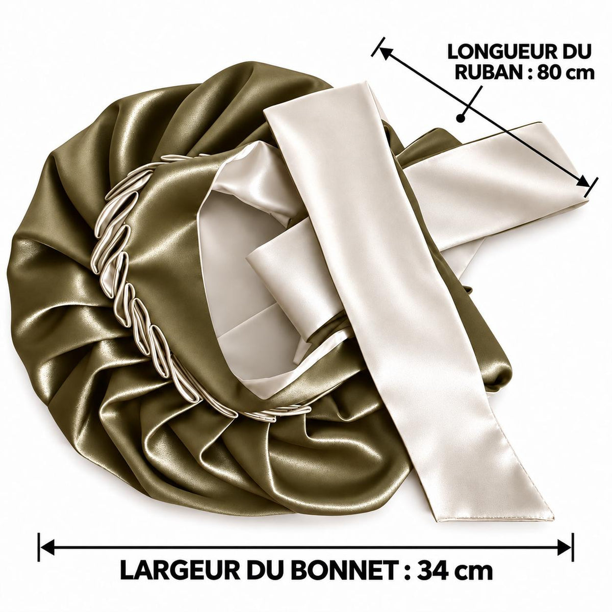 Bonnet de Nuit en Satin – Olive Kaki & Ivoire | Protection Capillaire