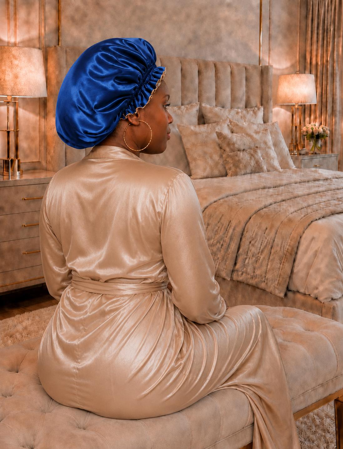 Bonnet Bleu royal et champagne.