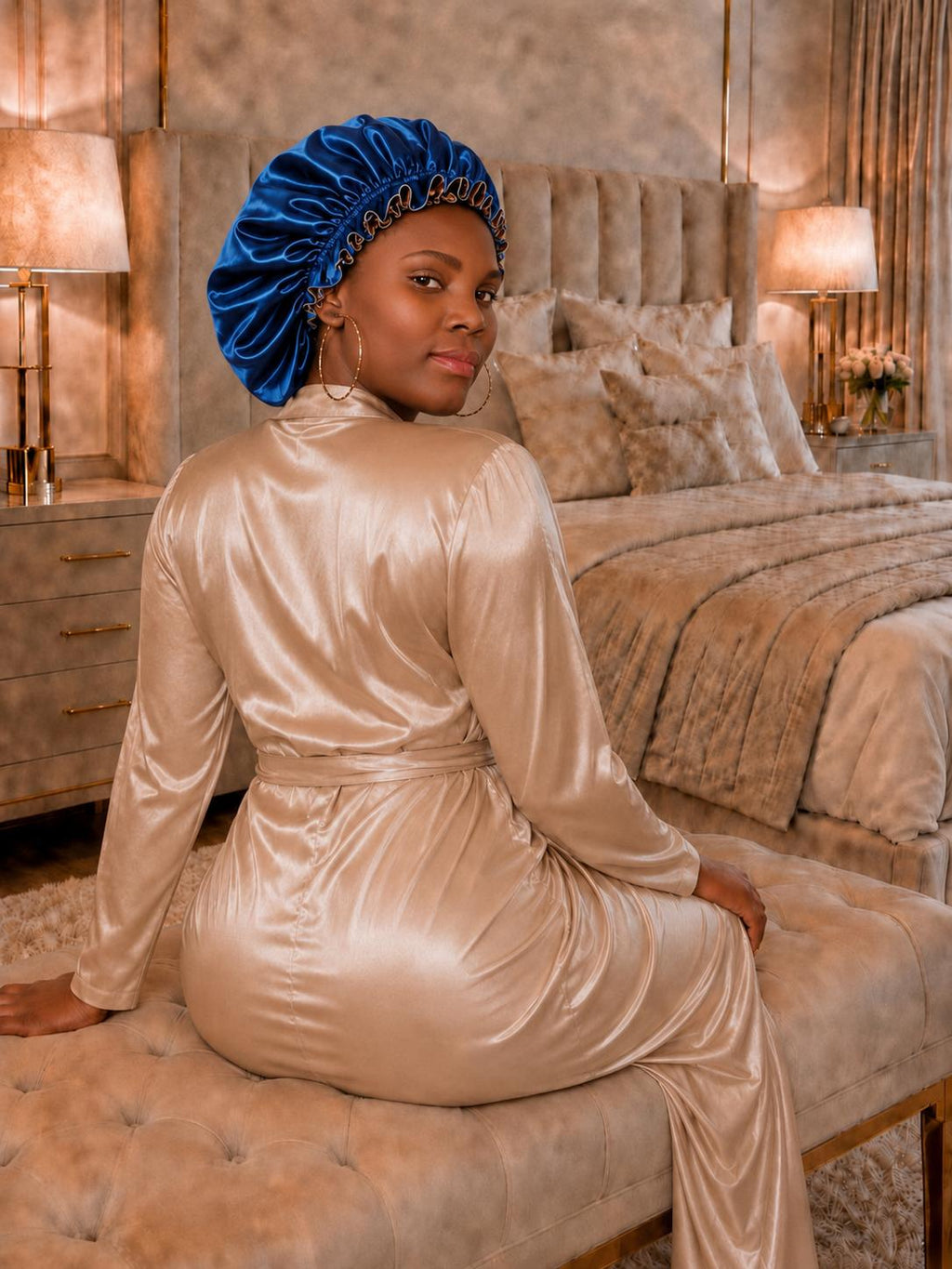 Bonnet Bleu royal et champagne.