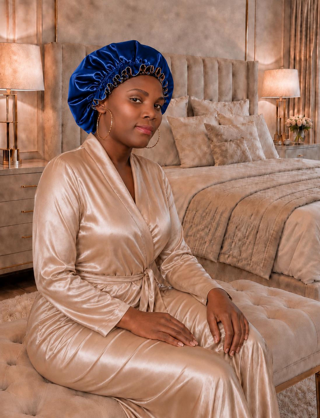 Bonnet Bleu royal et champagne.